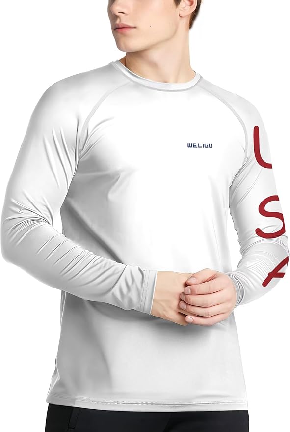 Men's Swim UPF 50+ Sun Protection Shirt Long Sleeve SPF Fishing Outdoor UV Hiking Lightweight Shirts