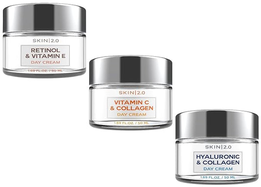 Moisturizer Facial Day Cream Moisturizer Value Set - Retinol and Vitamin E, Hyaluronic Acid and Collagen, Vitamin C and Collagen