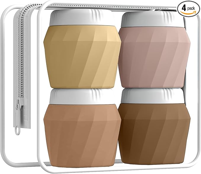 Travel Containers for Toiletries, Premium Silicone Cosmetic Cream Jars, TSA Approved Leak-Proof Refillable Travel Size Toiletries with Clear Bag for Cosmetic Face Body Cream (Apricot, 1.7OZ)