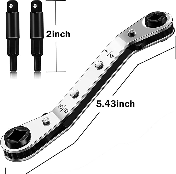 Hvac Service Wrench Tools:3/16” to 3/8” 5/16'' x 1/4''Air Conditioner Valve Ratchet Wrench with 2 Hexagon Bit Adapter Kit for Air Refrigeration Tools and Equipment Repair Tools Clearance
