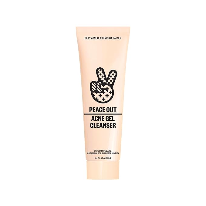 PEACE OUT Skincare Acne Gel Cleanser, Boost Skin Barrier and Help Diminish Blemishes, Daily Acne Face Wash with Salicylic Acid for Men and Women, 4 fl oz