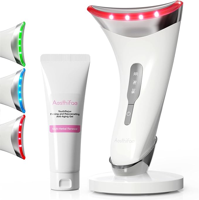 Red Light Therapy for Face and Neck, Renewal Face Lift Device with Vibration Tech, 3 in 1 Face Massager Tool with Thermals, True Beauty Glow Facial Sculptor for Wrinkles, Double Chin