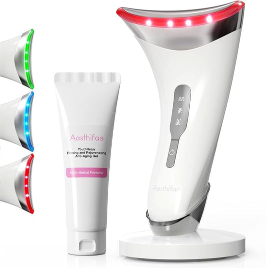 Red Light Therapy for Face and Neck, Renewal Face Lift Device with Vibration Tech, 3 in 1 Face Massager Tool with Thermals, True Beauty Glow Facial Sculptor for Wrinkles, Double Chin