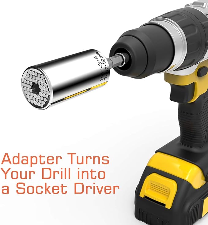 Universal Socket, Self-adjusting Socket Fits Standard 1/4'' - 3/4'' Metric 7mm-19mm, Adapter Socket for Wrench Ratchet & Power Drill, Tools Gifts for Men Him Husband Dad Father DIY Handyman Women