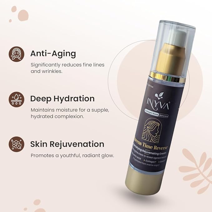 Skincare Time Reverse Anti Aging Cream With Hyaluronic Acid, Collagen, Elastin & Vitamin E Skin Firming, Hydrating, Wrinkle Reduction & Skin Rejuvenation - 1.7 Oz