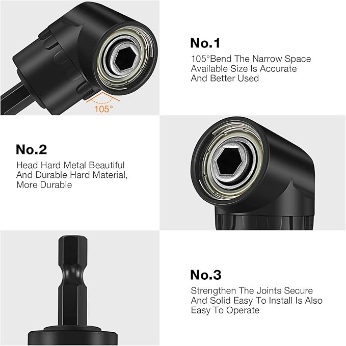 17pcs Flexible Drill Bit Extension, Include 3pcs Impact Socket Adapter 2pcs Hex Shank 105° Right Angle Drill Attachment 10 Short Screwdriver Bits Bendable Drill Bit Extension and 90° Angled Bits