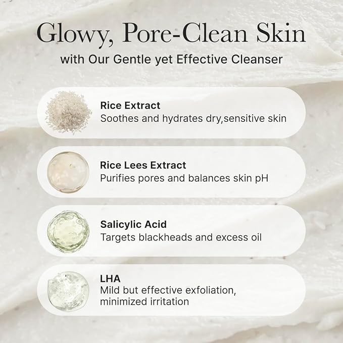 Rice + LHA Pore Control Rice Cake Cleanser with Salicylic Acid - Deep Cleansing, Gentel Exfoliation, All skin types, 5.29 oz