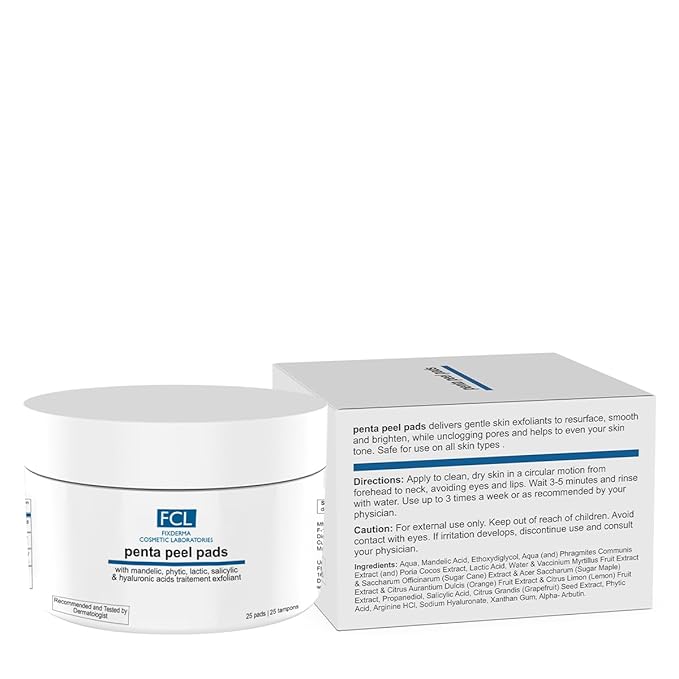 FCL Penta peel pads| Exfoliant | Removes dead cells | Reduces fine lines & wrinkles | Gentle & safe peeling pads| Improves skin texture | Shrinks open pores | Paraben Free | 25 pads