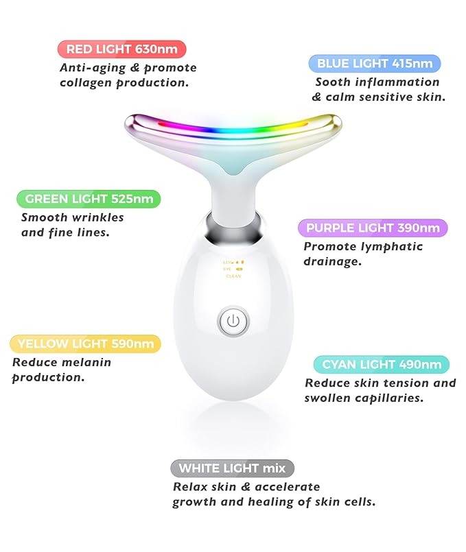 Fastaid Red-Light-Therapy-for-Face and Neck, Red Light Therapy Wand, 7 Color Led Face Neck Massager for Skin Care, White