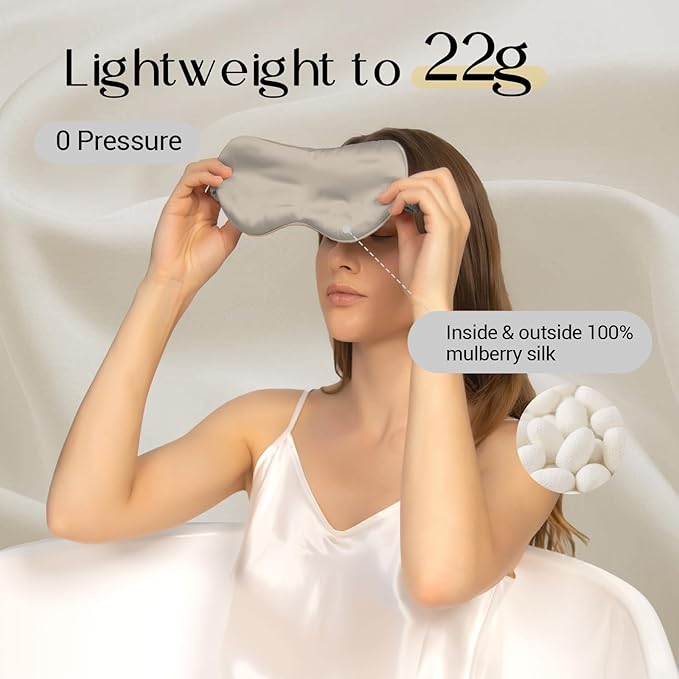 ZIMASILK Adjustable 100% 22 Momme Mulberry Silk Sleep Mask for Sleeping, Filled with Premium Mulberry Silk, Softest & Breathable Eye Sleeping Mask (Beige)