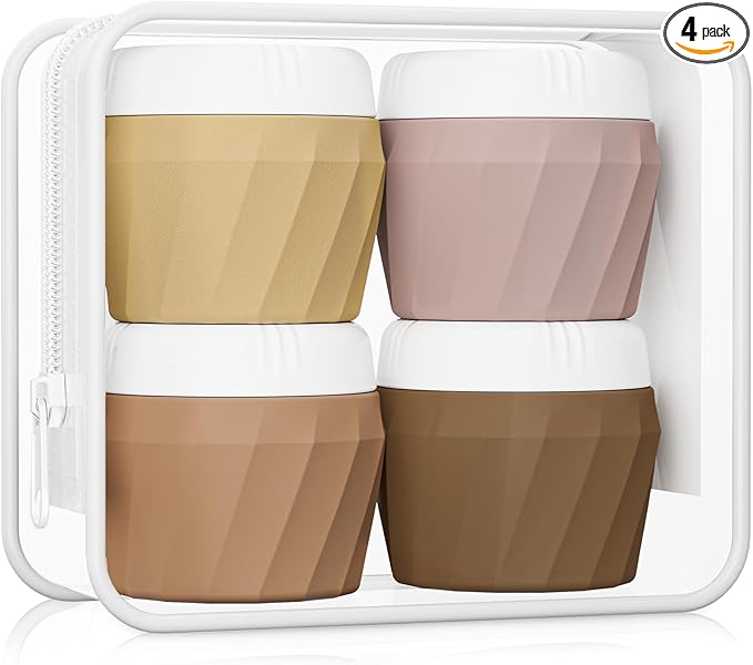 Travel Containers for Toiletries, Premium Silicone Cosmetic Cream Jars, TSA Approved Leak-Proof Refillable Travel Size Toiletries with Clear Bag for Cosmetic Face Body Cream (Apricot, 1OZ)