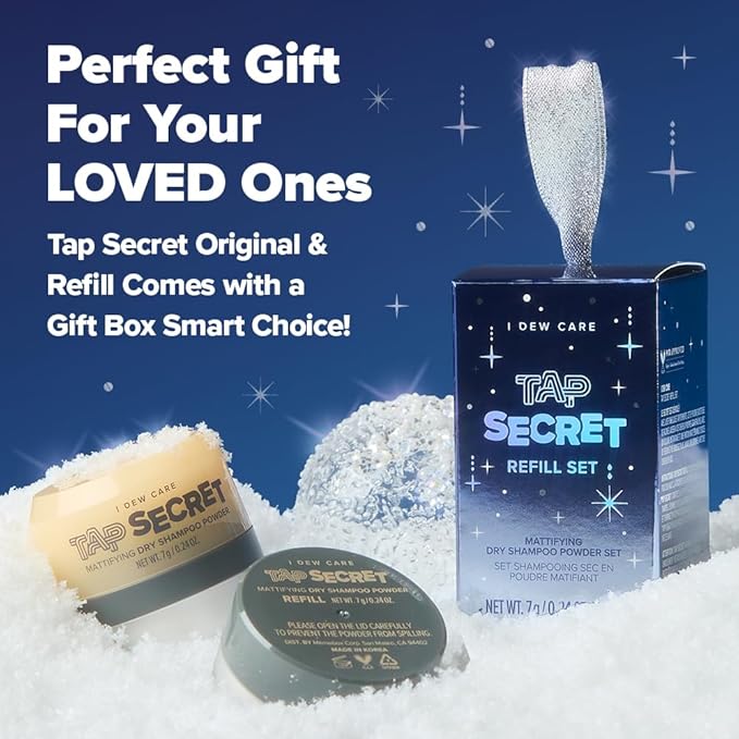 I DEW CARE Biotin Clarifying Dry Shampoo Limited Edition - Tap Secret Refill Set | With Black Ginseng, Non-aerosol, Formulated Without Benzene, Mattifying, Travel Size, Christmas Gifts, 0.24 oz. x 2EA