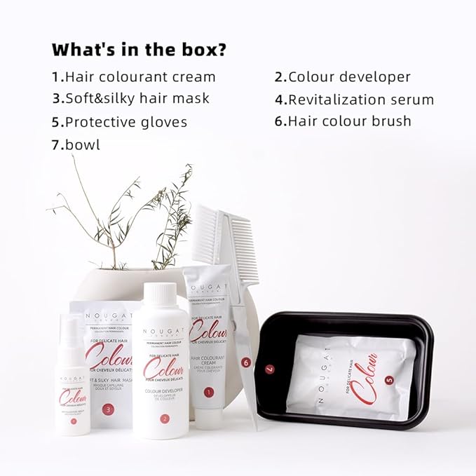 NOUGAT Dark Chestnut Natural Permanent Hair Color Kit,Dermatologically Tested, Ammonia & Alcohol Free, 100% Grey Coverage, Hair Mask & Essence included, Long Lasting