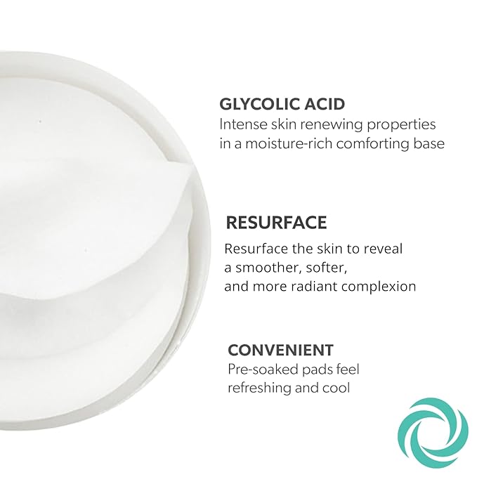 Serious Skincare - Glycolic Acid Resurfacing Face Pads for Smoother Skin - Exfoliates Dead Skin Cells - Pre-Soaked Cotton Disc - Vitamin E, ALoe -2 Pack (60 Pads Each)