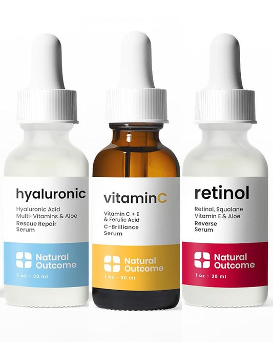 Hyaluronic Acid, Vitamin C Face Serum and Retinol Facial Serum - Night and Day Anti Aging Facial Serum and Hydrating Serum Set 1 oz Each, Vegan, Cruelty Free & Fragrance Free