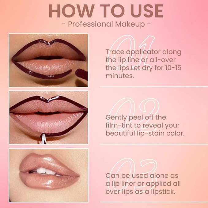 Matte Lip Gloss Stain-Peel Off Lip Liner Tattoo, Brown Lip Tint，Long Lasting Peel Off Lip Stain, Waterproof Transfer-proof Lip Mask Lip Liner Peel Off Lip Gloss,Stayn Lip Makeup. #02