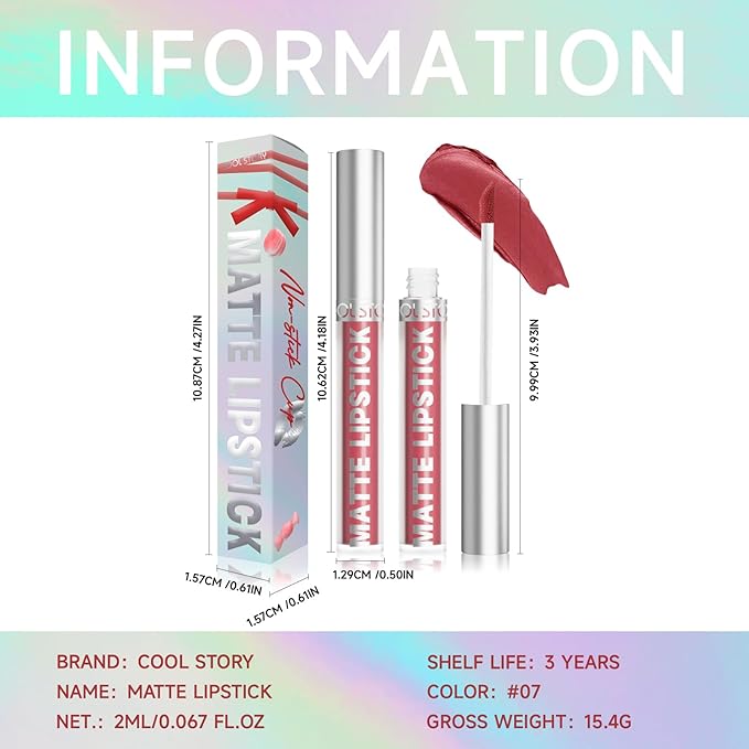 Matte Lip Gloss Stain Color Tint Long-Lasting Waterproof Formula (07)