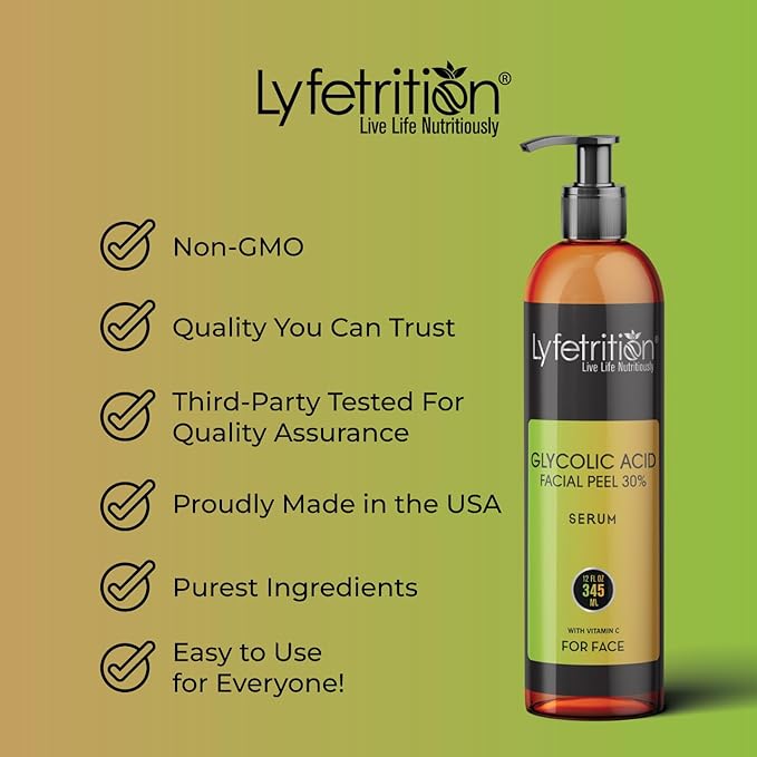 Glycolic Acid/AHA 30% Renewal Serum, infused with Vitamins C & E for Skin Brightening, Exfoliating Serum Works for Dark Spots, Acne, and Reduces Fine Lines & Wrinkles - (12 Fl Oz)