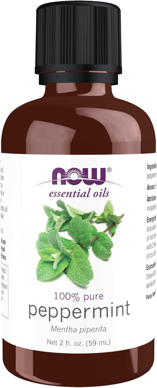 NOW Essential Oils, Peppermint Oil, Invigorating Aromatherapy Scent, Steam Distilled, 100% Pure, Vegan, Child Resistant Cap, 2-Ounce