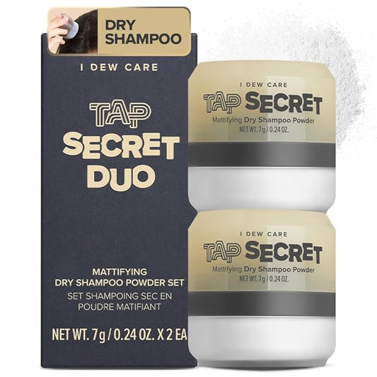 I DEW CARE Tap Secret Dry Shampoo Powder with Biotin - Tap Secret Original Duo set | Strengthening & Volumizing, Refillable, Travel size, Non-aerosol, Brunette, Korean Ginseng, 0.24 Oz x 2ea