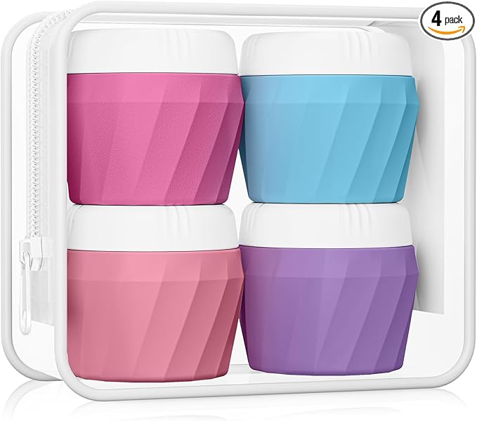 Travel Containers for Toiletries, Premium Silicone Cosmetic Cream Jars, TSA Approved Leak-Proof Refillable Travel Size Toiletries with Clear Bag for Cosmetic Face Body Cream (Vibrant, 1OZ)