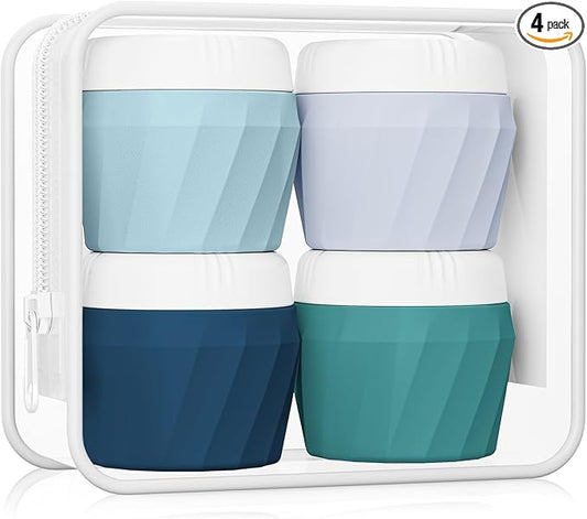 Travel Containers for Toiletries, Premium Silicone Cosmetic Cream Jars, TSA Approved Leak-Proof Refillable Travel Size Toiletries with Clear Bag for Cosmetic Face Body Cream (Green, 1OZ)