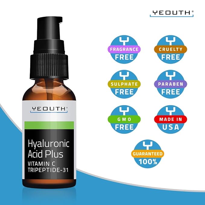 YEOUTH Hyaluronic Acid Serum for Face with Vitamin C, Hydrating Face Serum for Women & Men, Minimize the Look of Wrinkles, Patchy & Dull Skin 1oz