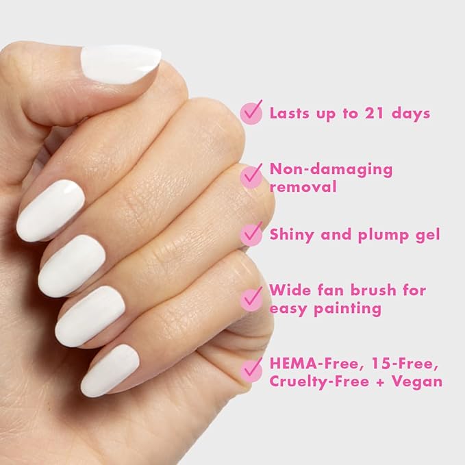 Olive & June Gel Polish | UV LED Nail Lamp Needed | Long Lasting Formula | Up to 21 Days of Wear | Damage-Free Removal | Salon-Quality Manicure, Pedicure at Home | HD | Crisp White