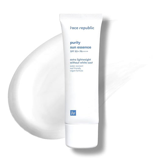 Face Republic Purity Sun Essence 50ml 1.69fl.oz. | SPF50+ Broad Spectrum UV Protection | No White Cast | Water Resistant | Vegan Certified, Reef Safe, Cruelty Free | Non-greasy | Korean Skin Care
