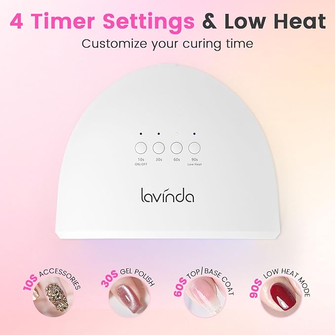 Lavinda UV LED Nail Lamp for Gel Polish, Glow Lite 48W UV Light for Nails Professional Nail Dryer Fast Curing Lamp with 4 Timers, Smart Sensor, Detachable Base for Hands & Feet Home Salon DIY Manicure