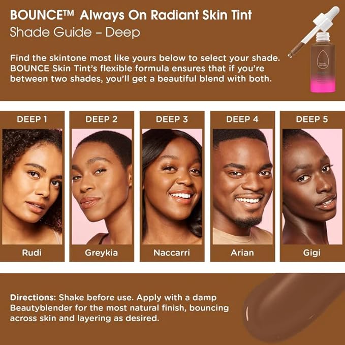 Beautyblender 12-Hour Always on Radiant Skin Tint, Breathable Serum Foundation Stays Put for All Day Long Wear, Infused with Hyaluronic Acid & Niacinamide, Deep 5
