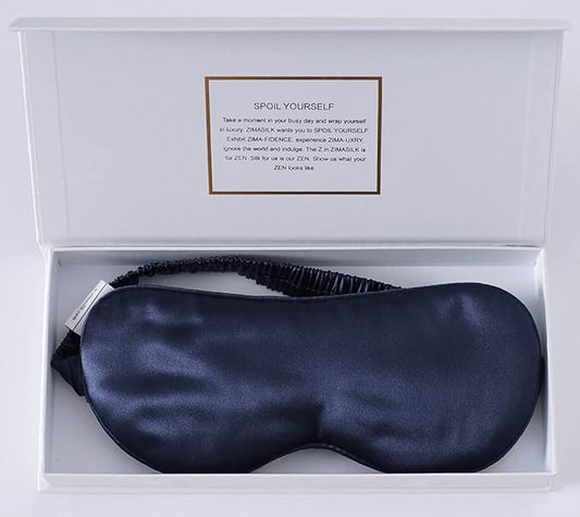 ZIMASILK Adjustable 100% 22 Momme Mulberry Silk Sleep Mask for Sleeping, Filled with Premium Mulberry Silk, Softest & Breathable Eye Sleeping Mask (Navy Blue)