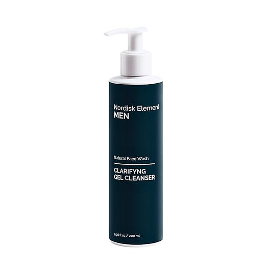 Nordisk Element Clarifying Gel Cleanser for Men with Plum Extract, Gentle Daily Face Wash for All Skin Types, Non-Stripping and pH Balanced, 100% Natural, Vegan, Sulfate-Free, 6.76 Fl Oz