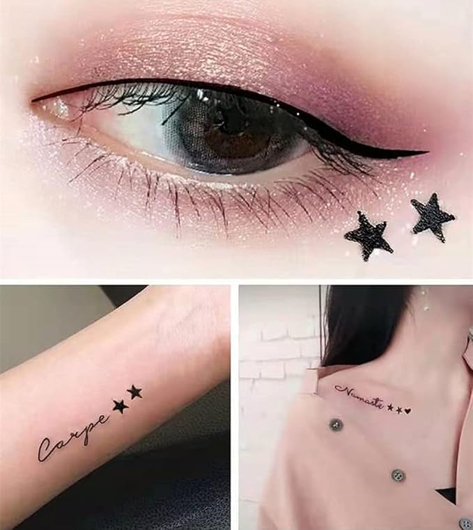 Go Ho Black Liquid Eyeliner Stamp,Star Stamp Eyeliner Makeup,Double-Side Waterproof Eyeliner Pen,Long-lasting Smudge-proof Tattoo Tools,Black Eye Liner Makeup,1 PC