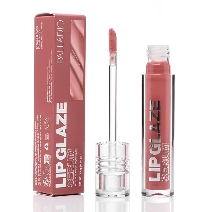 Palladio Lip Glaze Serum, Hydrating Lip Gloss with Peptides & Hyaluronic Acid for Plump, Smooth, and Nourished Lips – Vegan, High-Shine, Non-Sticky Finish (Blush Brulee)