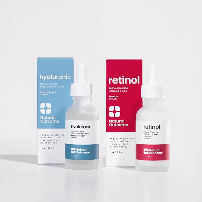 Hydrating Hyaluronic Acid Serum and Retinol Facial Serum - Night and Day Anti Aging Facial Serum Set 1 oz Each, Vegan, Cruelty Free & Fragrance Free
