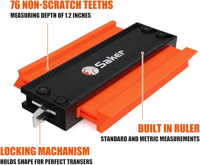 Saker Contour Gauge (5 Inch Lock) Profile Tool- Adjustable Lock-Precisely Copy Irregular Shape Duplicator -Irregular Welding Woodworking Tracing - Must Have Tool for DIY Handyman, Construction