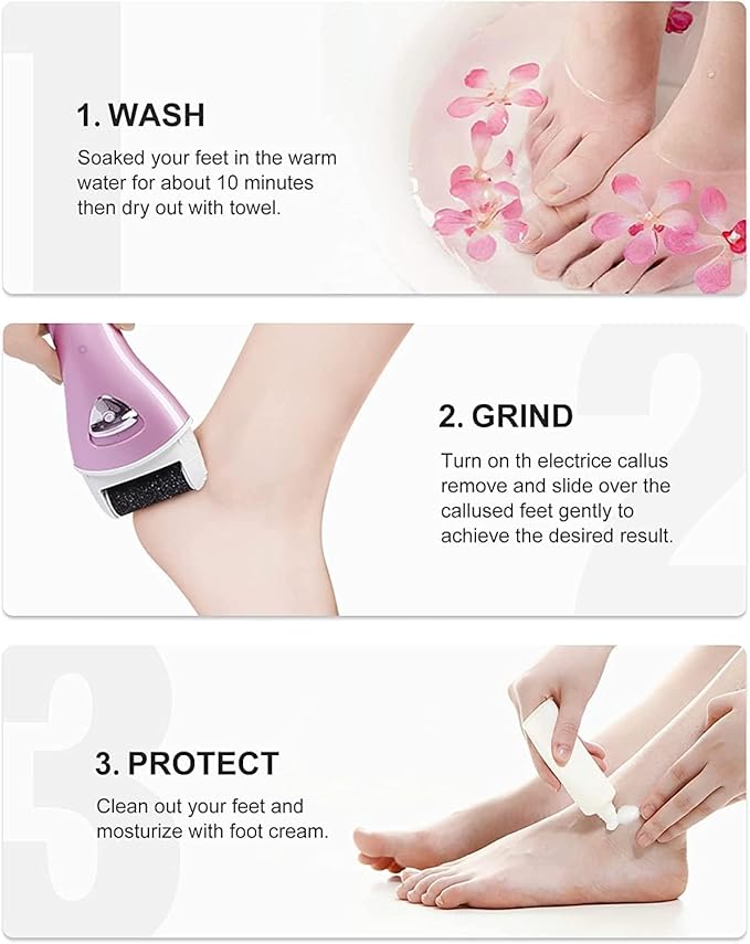 Electric Foot Callus Removers Rechargeable,Portable Electronic Foot File Pedicure Tools, Electric Callus Remover Kit,Professional Pedi Feet Care Perfect for Dead,Hard Cracked Dry Skin（Pink）