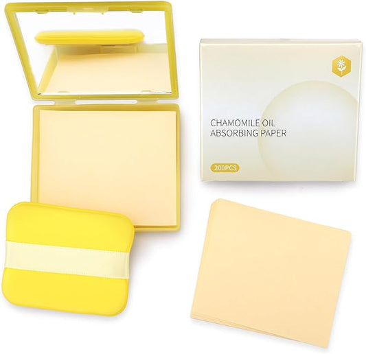 Erinde Oil Blotting Sheets for Face with Mirror and Puff, 300 Sheets Oil Blotting Paper for Oily Skin, Face Oil Absorbing Sheet, Natural Oil Control Film, Absorb Excess Oil, Makeup Friendly