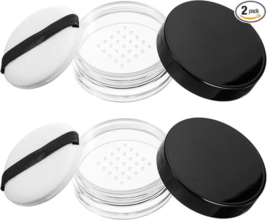2 Pcs 10ml/0.34oz Loose Powder Containers, Refillable Powders Bottle Powder Container With Puff, Rotatable Powders Travel Container Mini Makeup Containers With Rotating Sifter And Lid