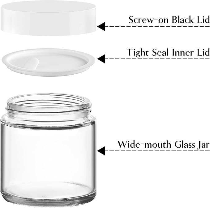 TUZAZO 4oz Small Glass Jars with White Lids, 2 Pack Round Clear Glass Jars with Inner Liners & Stickers Reusable Empty Cosmetic Containers for Lotions, Body Butters, Creams, Powders, Candles