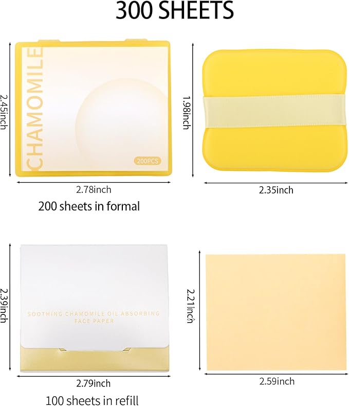 Erinde Oil Blotting Sheets for Face with Mirror and Puff, 300 Sheets Oil Blotting Paper for Oily Skin, Face Oil Absorbing Sheet, Natural Oil Control Film, Absorb Excess Oil, Makeup Friendly