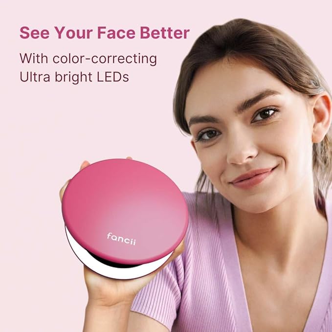 Fancii Taylor Compact Travel Mirror with Light, Rechargeable, 10x /1x Magnifying, 3 LED Light Settings - Best for Makeup, On The Go Touch-Ups, (Magnolia Burst)