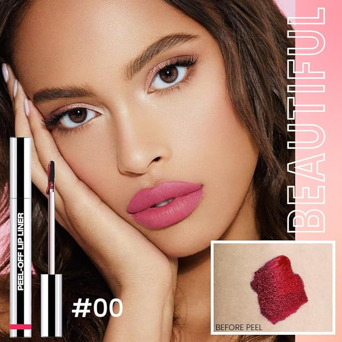 Matte Lip Gloss Stain-Peel Off Lip Liner Tattoo, Delicate Pink Peel-Off Lip Tint，Long Lasting Peel Off Lip Stain, Waterproof Transfer-proof Lip Mask Lip Liner Peel Off Lip Gloss,Stayn Lip Makeup.00#