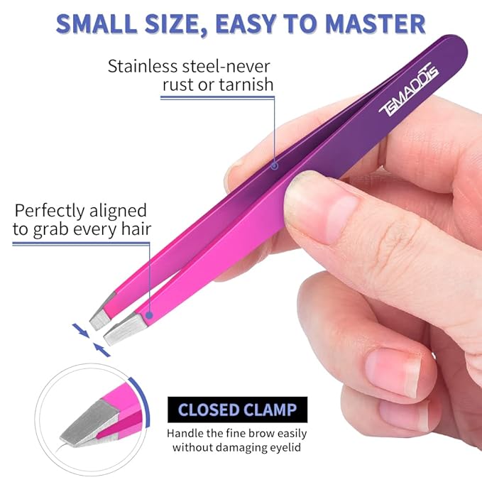 Eyebrow Tweezer Set, TsMADDTs 6PCS Tweezers Set for Women, Precision Tweezer for Eyebrows with Curved Scissor for Ingrown Hair, Hair Plucking Daily Beauty Tools (Pink&Purple)