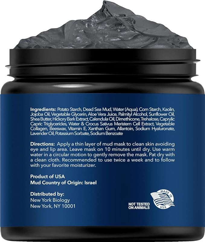 New York Biology Dead Sea Mud Mask for Face and Body with Stem Cell and Collagen - Spa Quality Pore Reducer for Acne, Blackheads and Oily Skin, Natural Skincare - Tightens Skin - 4 oz - Pack of 2