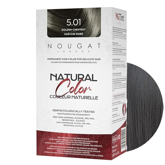 NOUGAT Golden Chestnut Natural Permanent Hair Color Kit,Dermatologically Tested, Ammonia & Alcohol Free, 100% Grey Coverage, Hair Mask & Essence included, Long Lasting