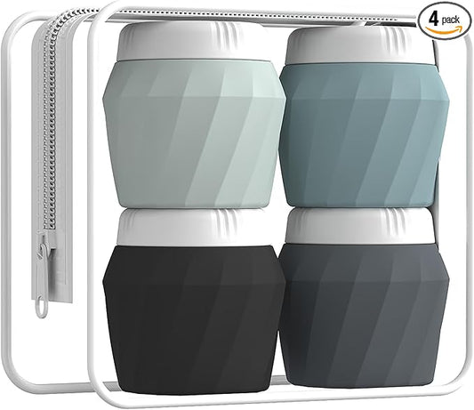 Travel Containers for Toiletries, Premium Silicone Cosmetic Cream Jars, TSA Approved Leak-Proof Refillable Travel Size Toiletries with Clear Bag for Cosmetic Face Body Cream (Gray, 1.7OZ)