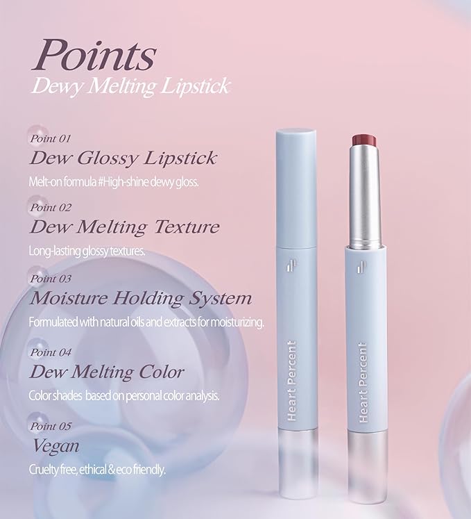 Heart Percent Dote On Mood Dewy Melting Lipstick High-Shine Glow & Wet Look Glossy Finish Lip Color, #03. Like Caramel