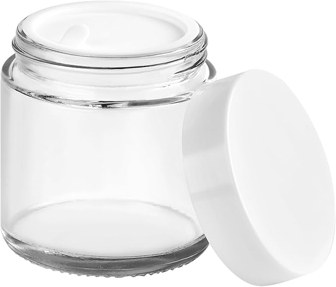 TUZAZO 4oz Small Glass Jars with White Lids, 2 Pack Round Clear Glass Jars with Inner Liners & Stickers Reusable Empty Cosmetic Containers for Lotions, Body Butters, Creams, Powders, Candles